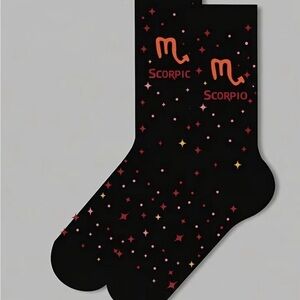 Scorpio Zodiac Crew Socks - Black with Red & Gold Stars